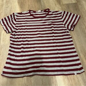 Burgundy and Light Gray Striped Short Sleeve Tee